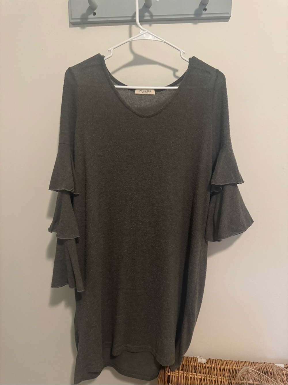 Promesa Gray Ruffled Bell Sleeve Gray Dress